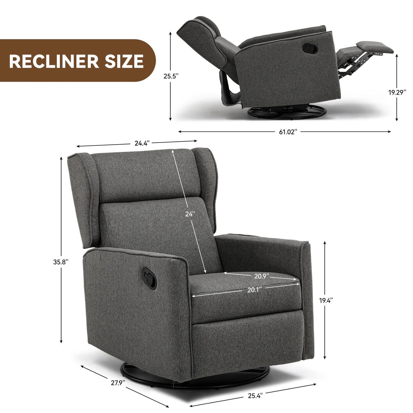 Rocking Recliner Chair, Swivel Glider Recliner