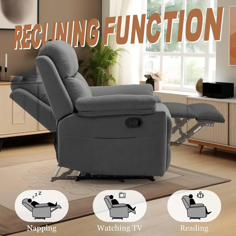 Upholstered Manual Recliner with Side Pockets