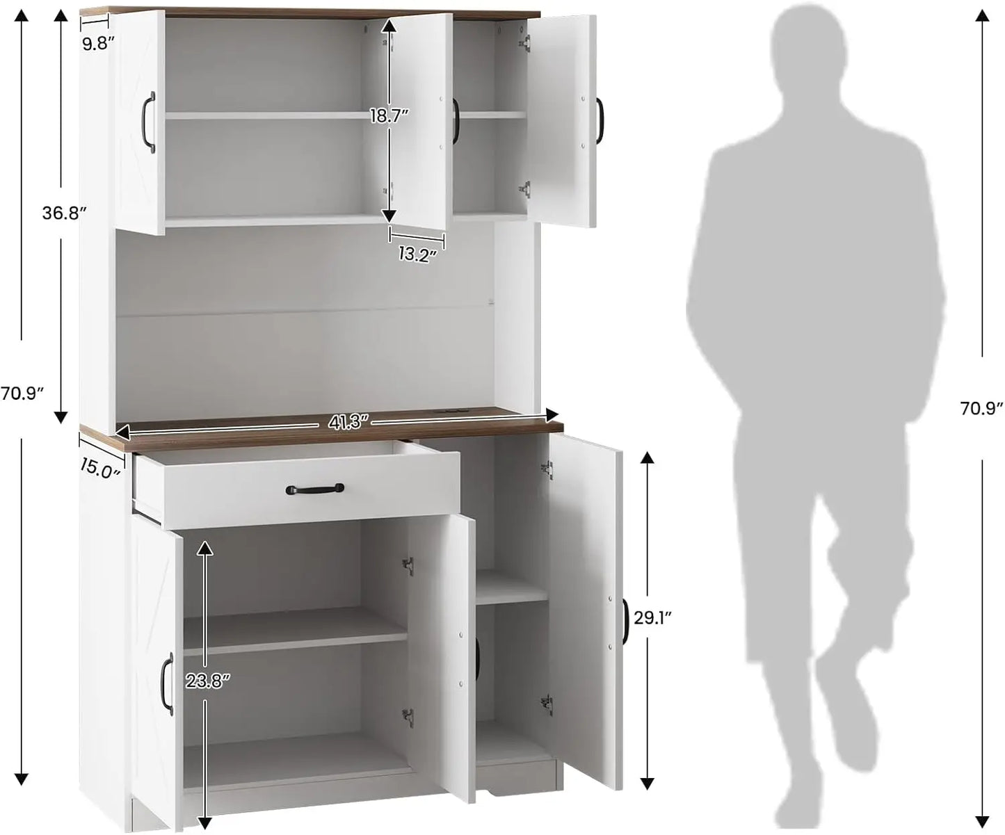 "71in White Kitchen Pantry Cabinet, Coffee Bar