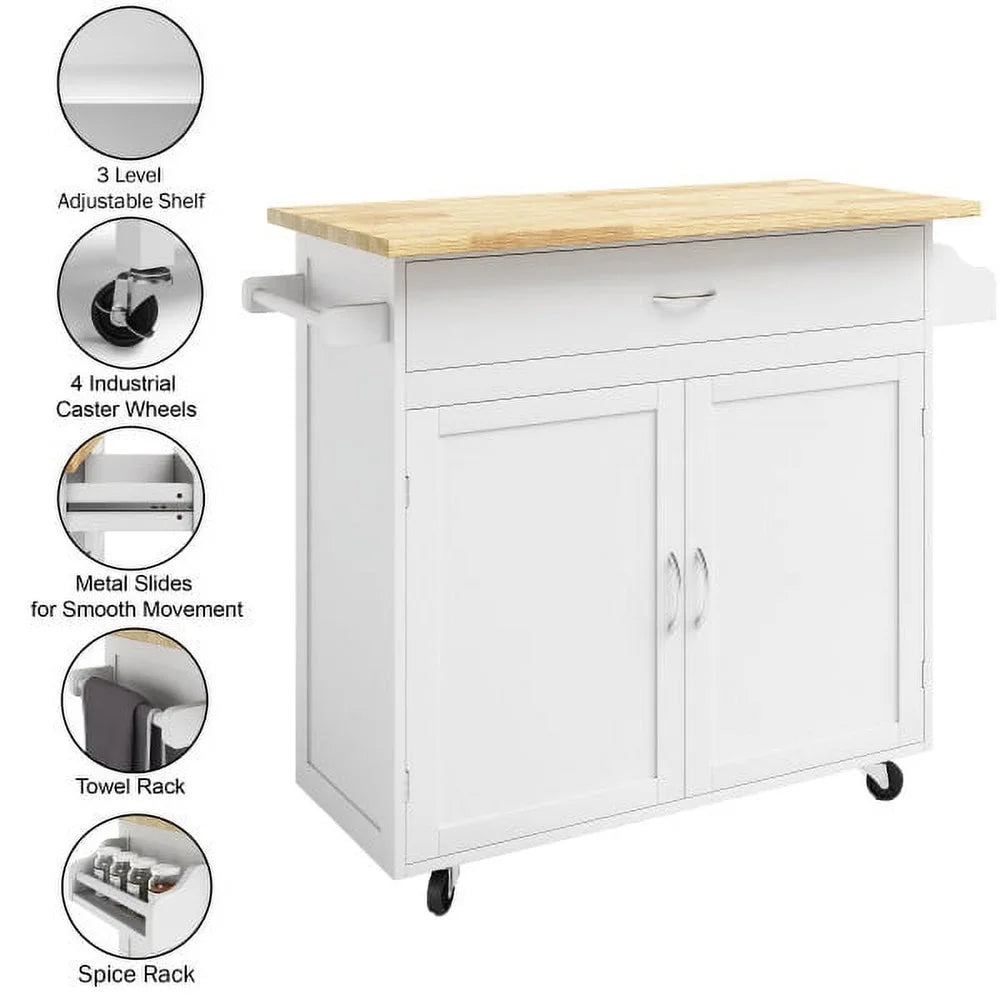 Kitchen Island Rolling Cart Storage Cabinet