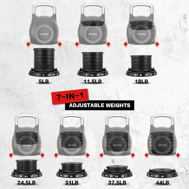 7-in-1 Adjustable Kettlebell, 5-44 LBS Adjustable Weights