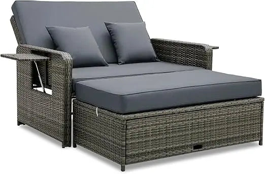 Wicker Daybed - with Loveseat & Storage Ottoman