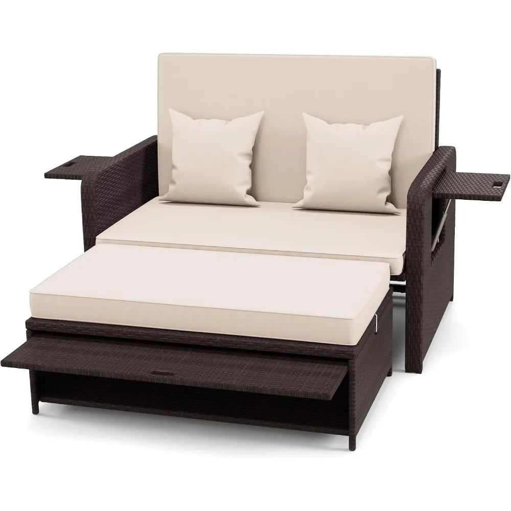 Wicker Daybed - with Loveseat & Storage Ottoman