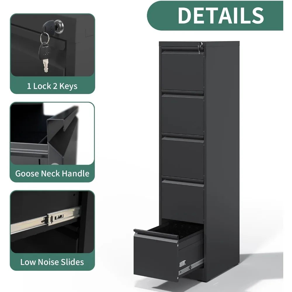 5 Drawer File Cabinet with Lock, Letter/Legal