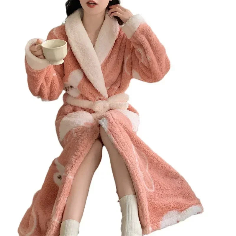Autumn/Winter Long Coral Velvet Thick Bathrobe