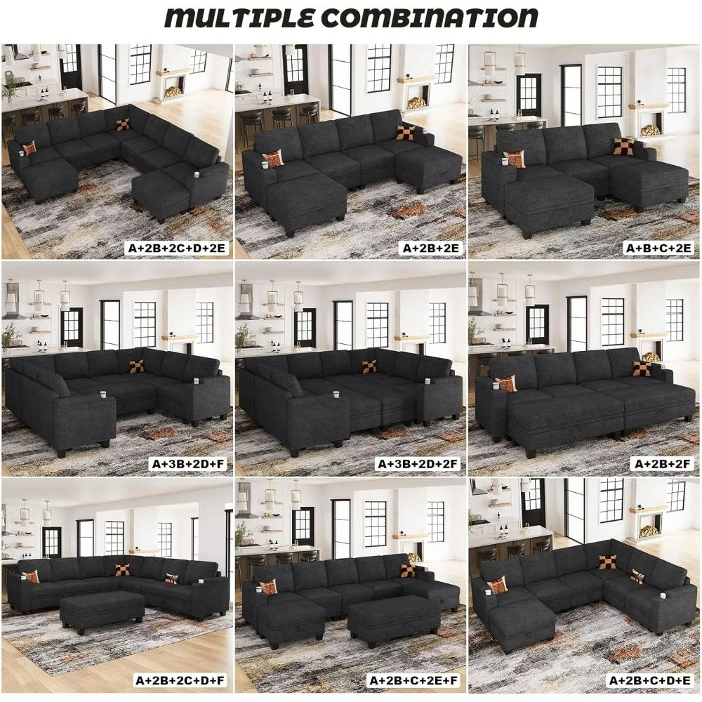 Chenille Modular Sectional Sofa with Storage Armrest