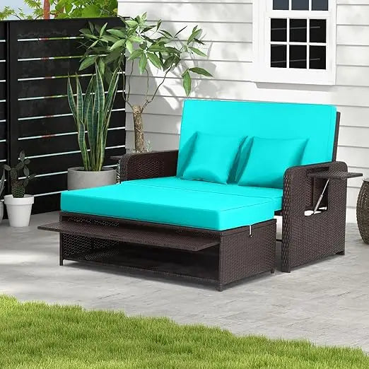 Wicker Daybed - with Loveseat & Storage Ottoman