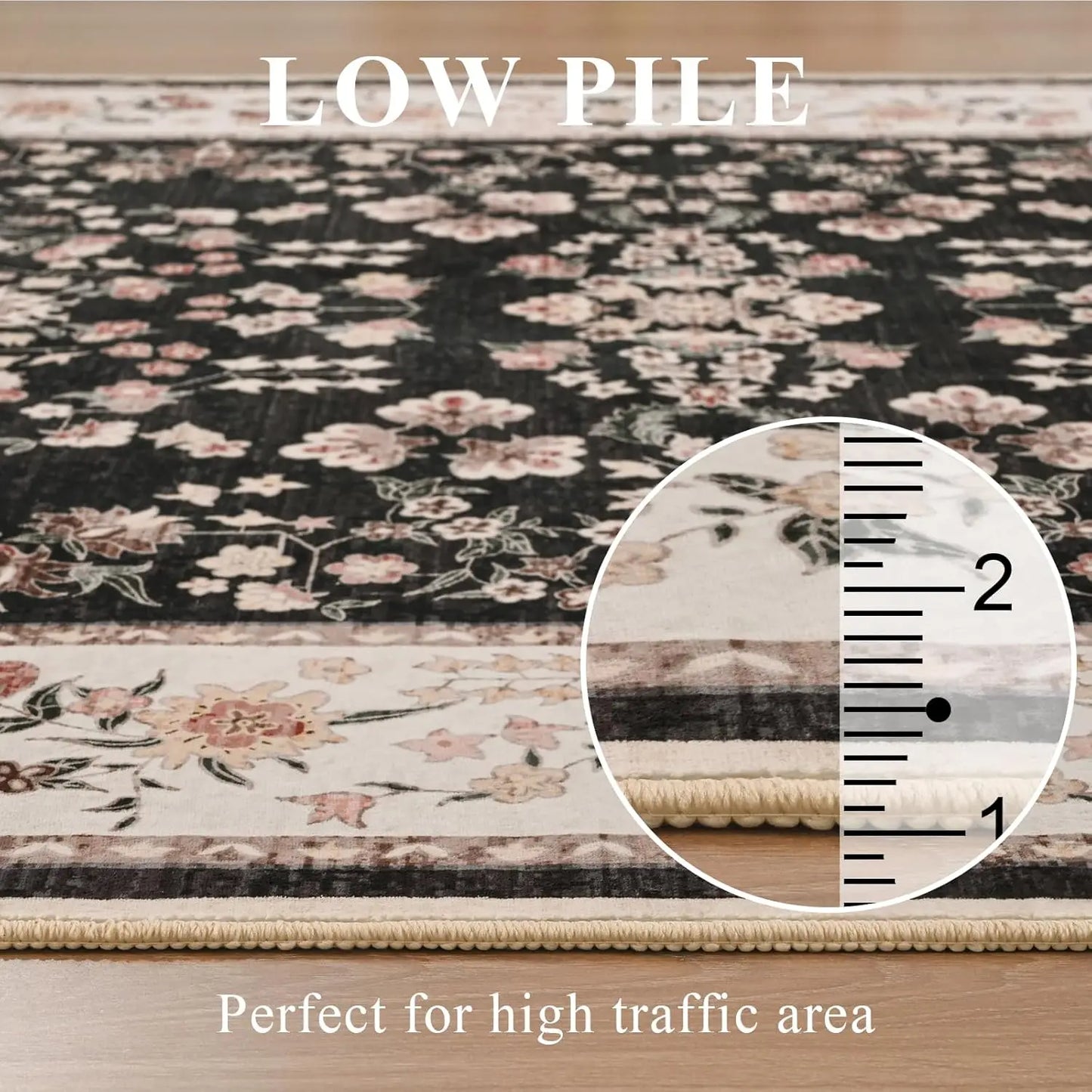 Washable Rugs for Living Room Floral Print