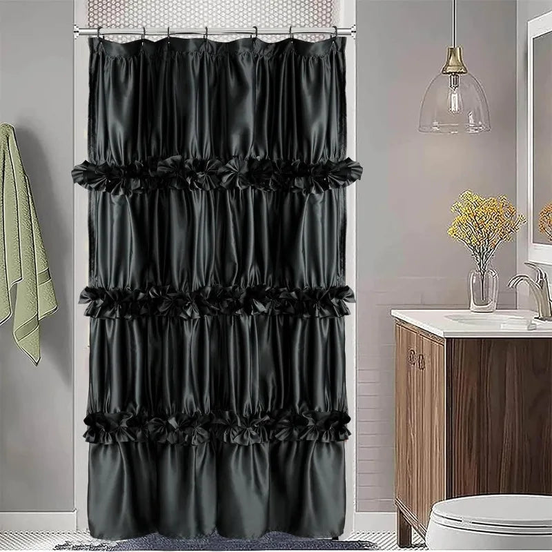 Ruffle Shower Curtain, Vintage Handcrafted Bow Tie