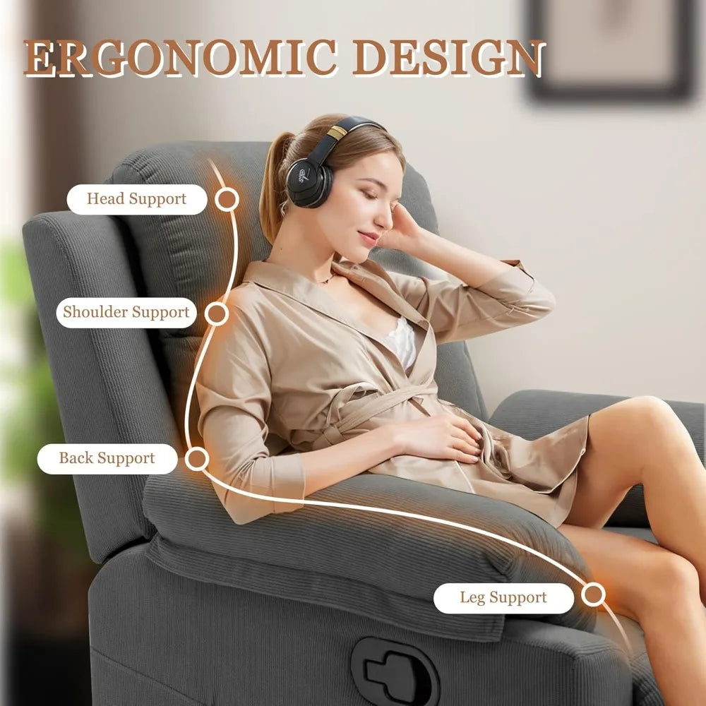 Upholstered Manual Recliner with Side Pockets