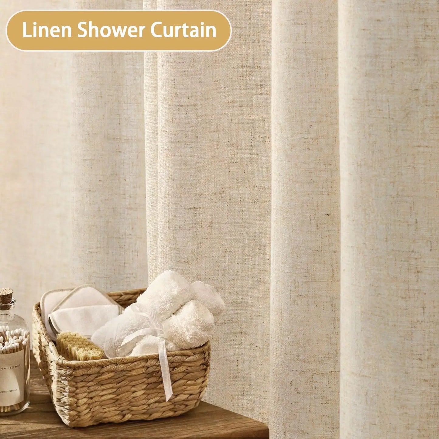 Linen Shower Curtain, Boho Farmhouse Shower Curtain