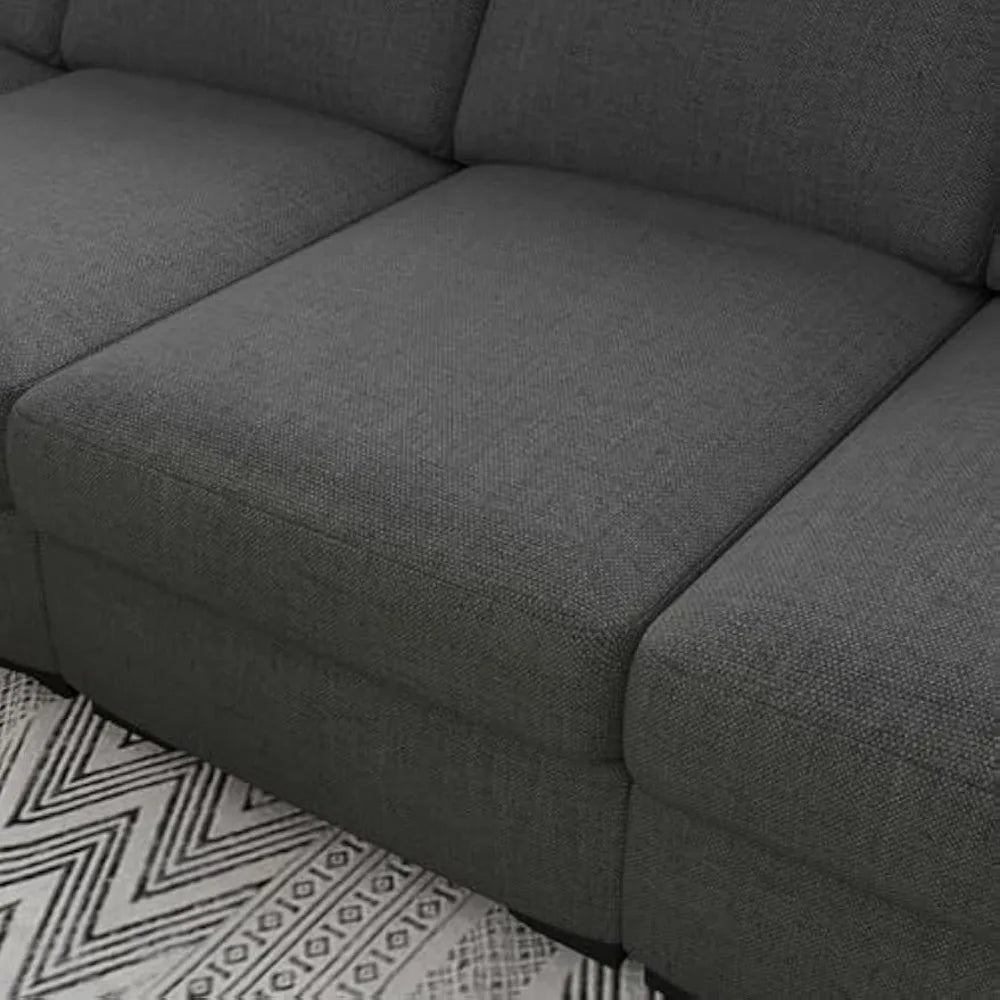 L-Shape Linen Sofa, Sectional Sofa with Ottoman