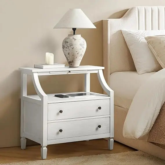 Large Farmhouse Nightstand with Charging Station
