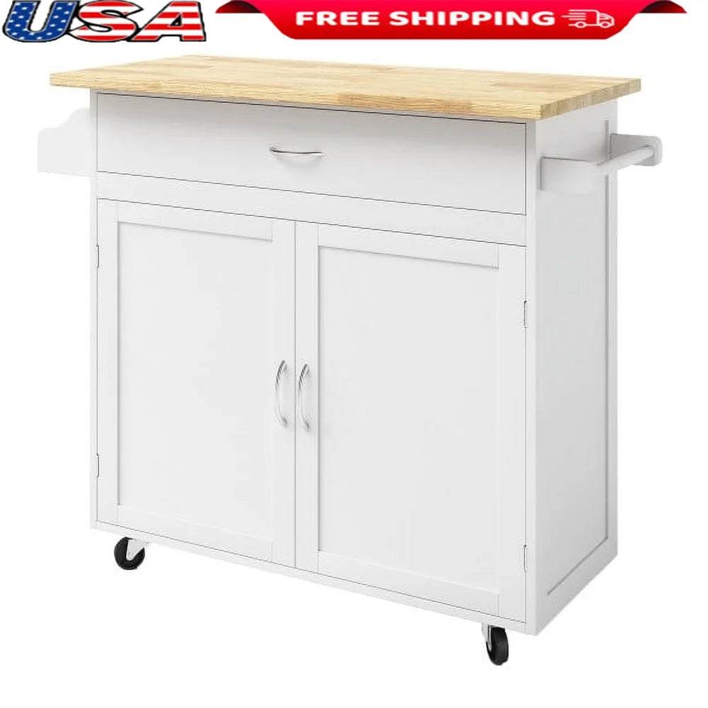 Kitchen Island Rolling Cart Storage Cabinet