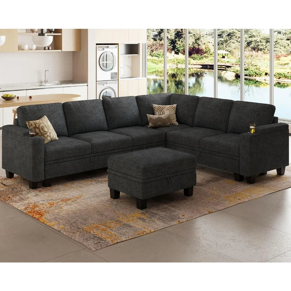 Chenille Modular Sectional Sofa with Storage Armrest