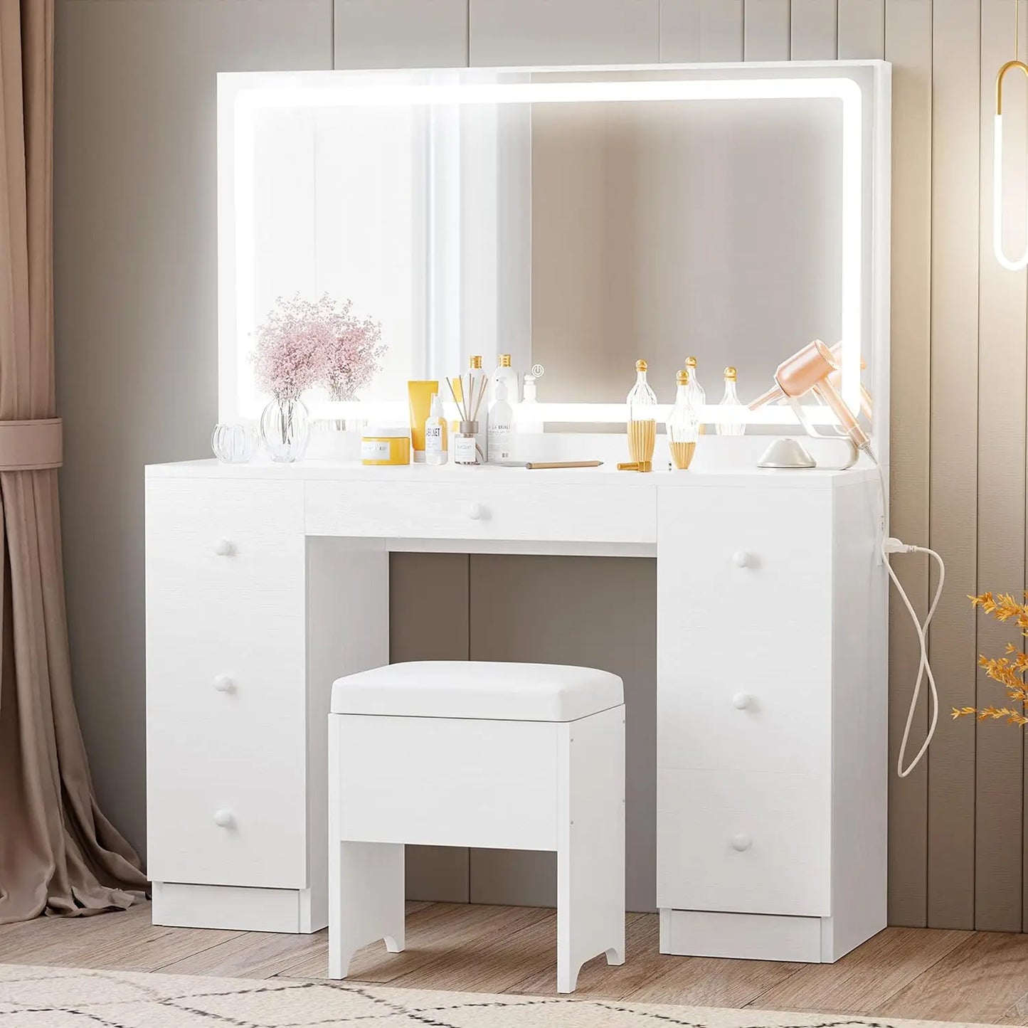 Vanity Desk with LED Lighted Mirror