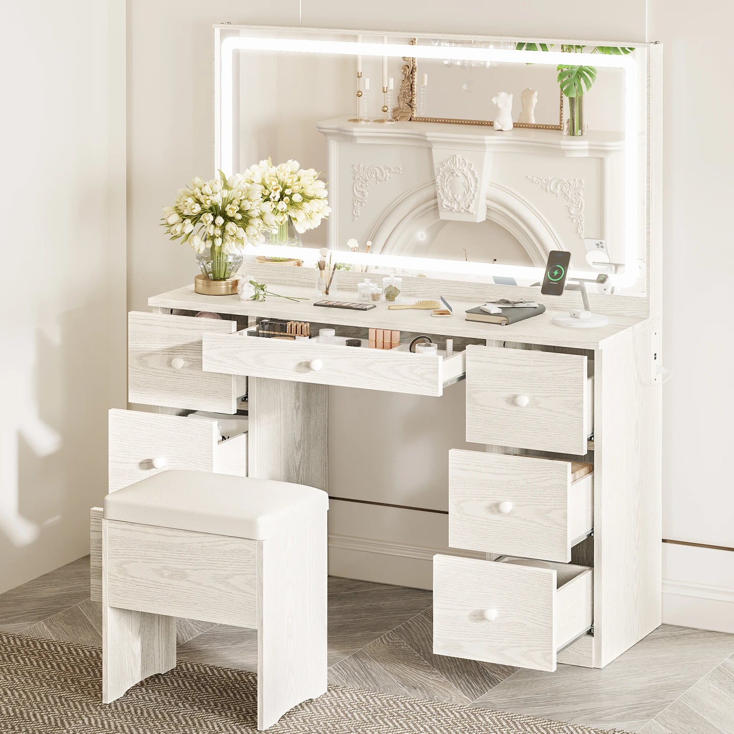 Vanity Desk with LED Lighted Mirror