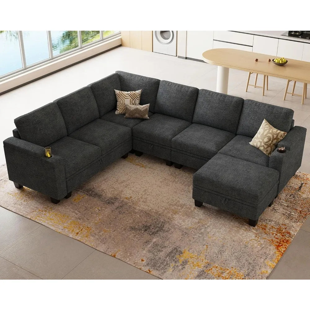 Chenille Modular Sectional Sofa with Storage Armrest