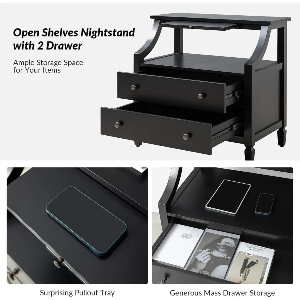 Large Farmhouse Nightstand with Charging Station