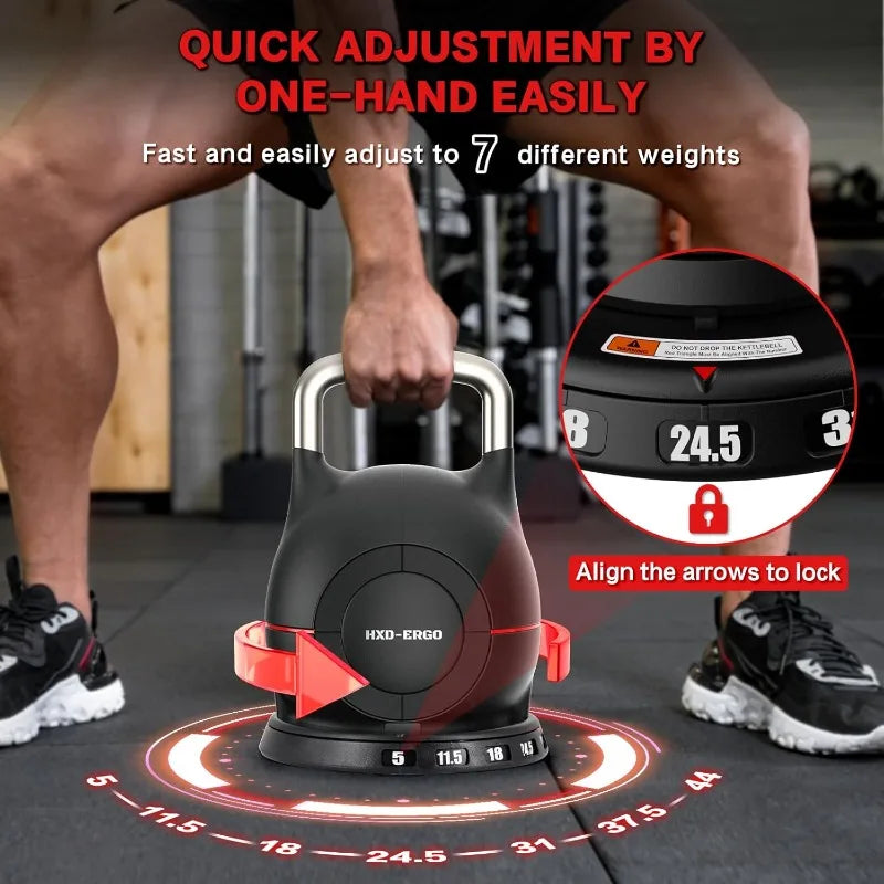 7-in-1 Adjustable Kettlebell, 5-44 LBS Adjustable Weights