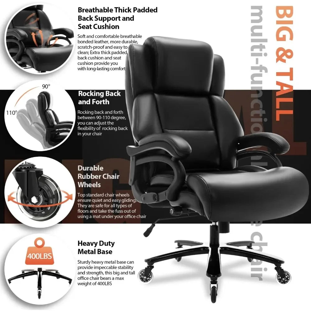 Lumbar support office chair, breathable bonded leather