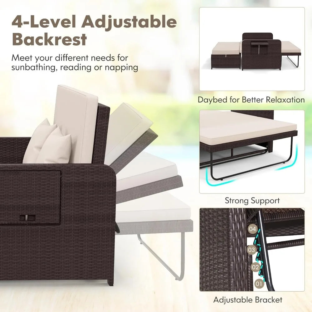 Wicker Daybed - with Loveseat & Storage Ottoman