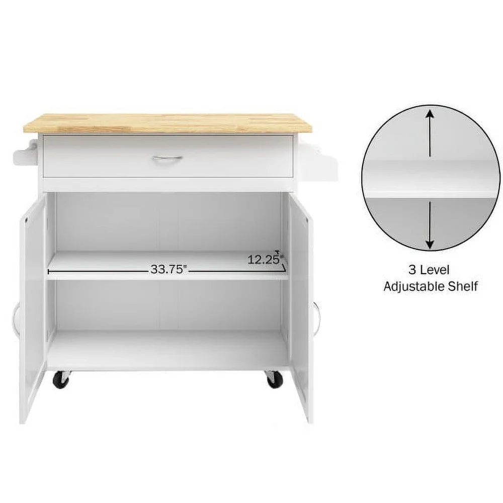 Kitchen Island Rolling Cart Storage Cabinet