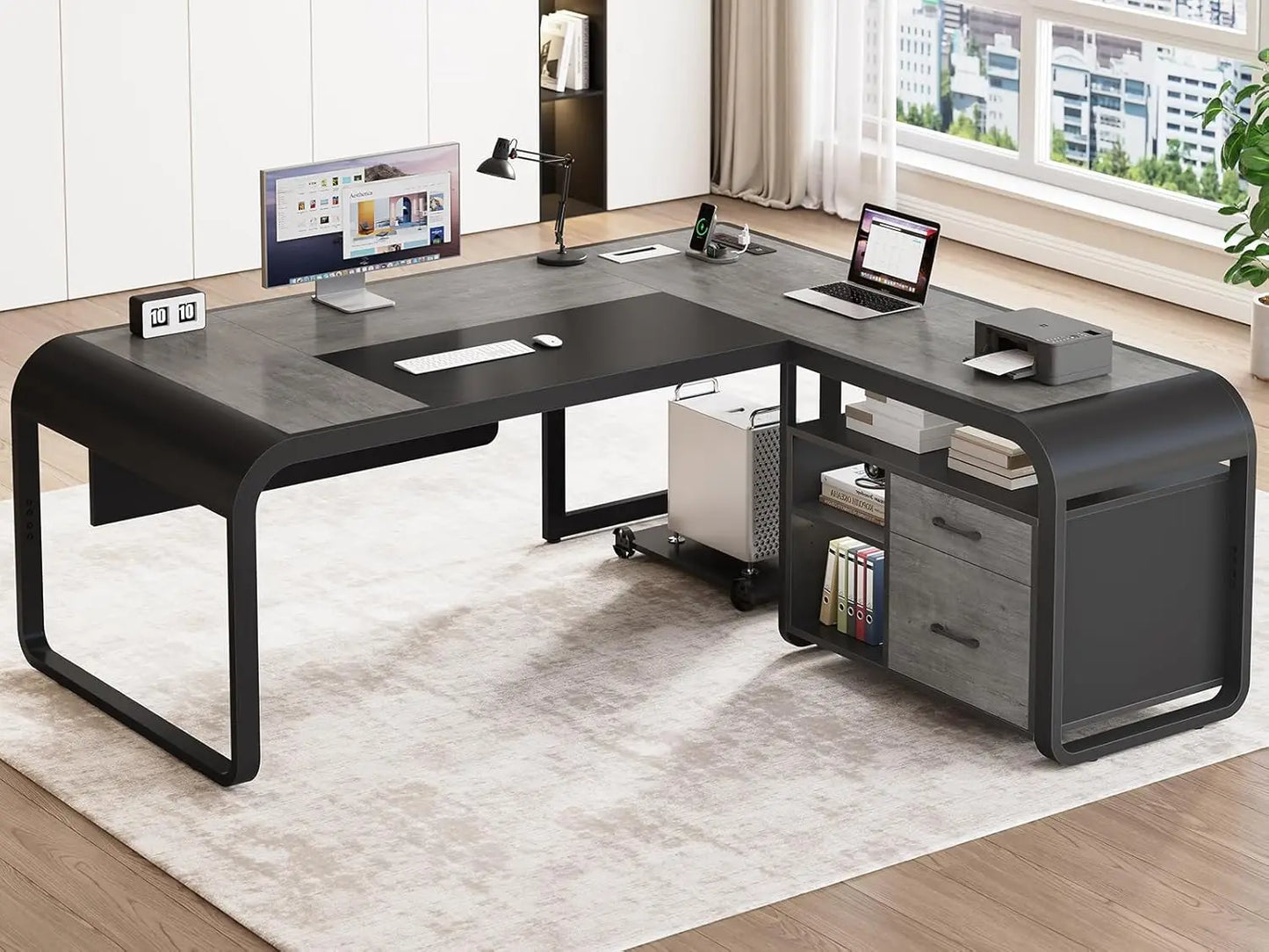 63" L-Shaped Executive Desk with Drawers