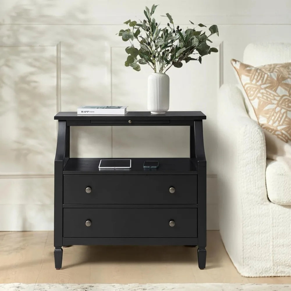 Large Farmhouse Nightstand with Charging Station