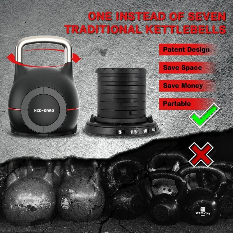 7-in-1 Adjustable Kettlebell, 5-44 LBS Adjustable Weights