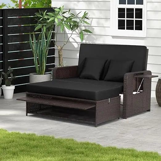 Wicker Daybed - with Loveseat & Storage Ottoman