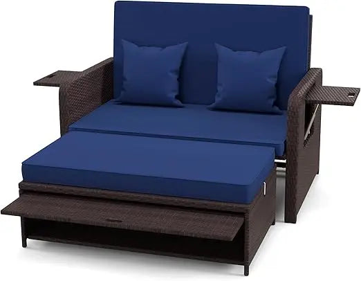 Wicker Daybed - with Loveseat & Storage Ottoman
