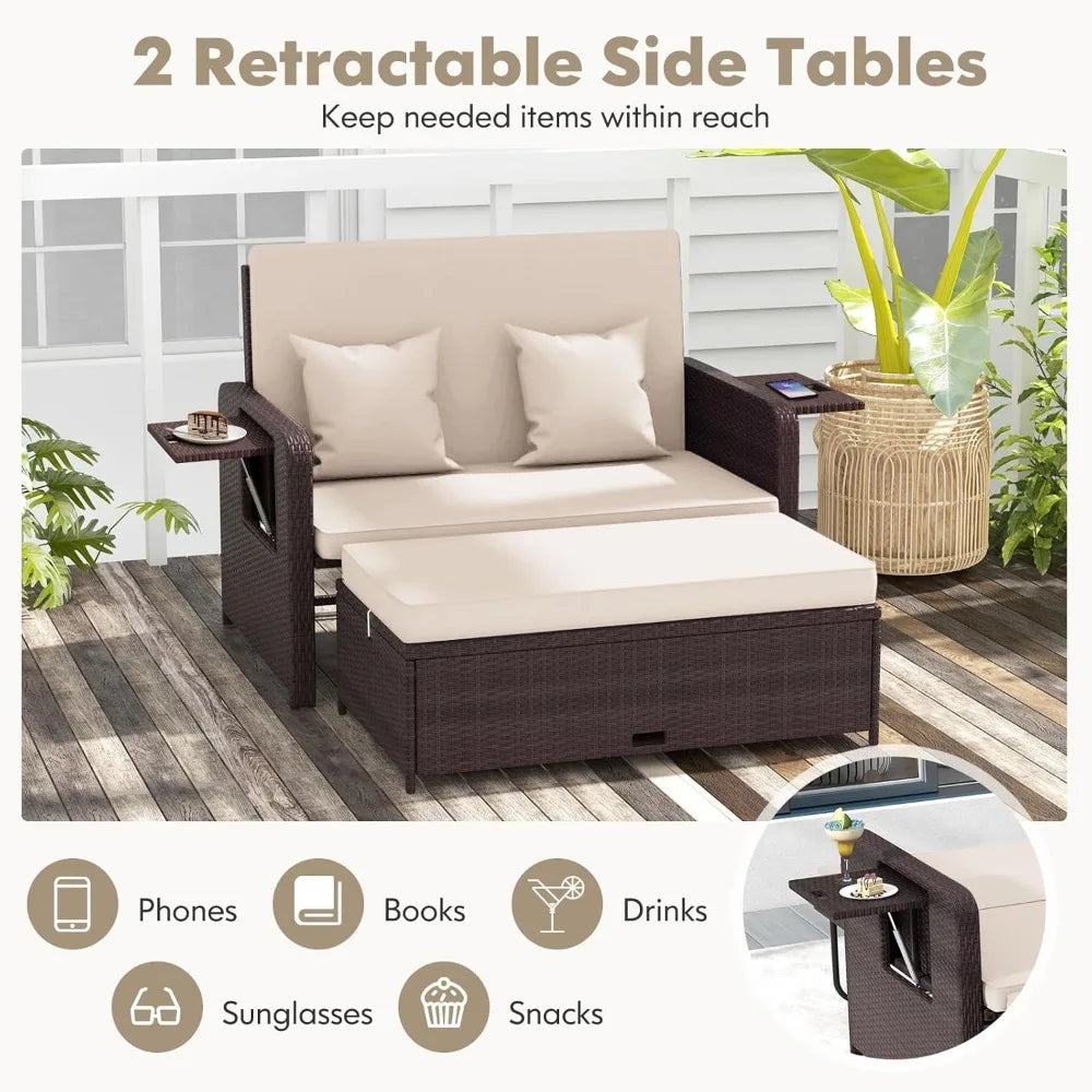 Wicker Daybed - with Loveseat & Storage Ottoman