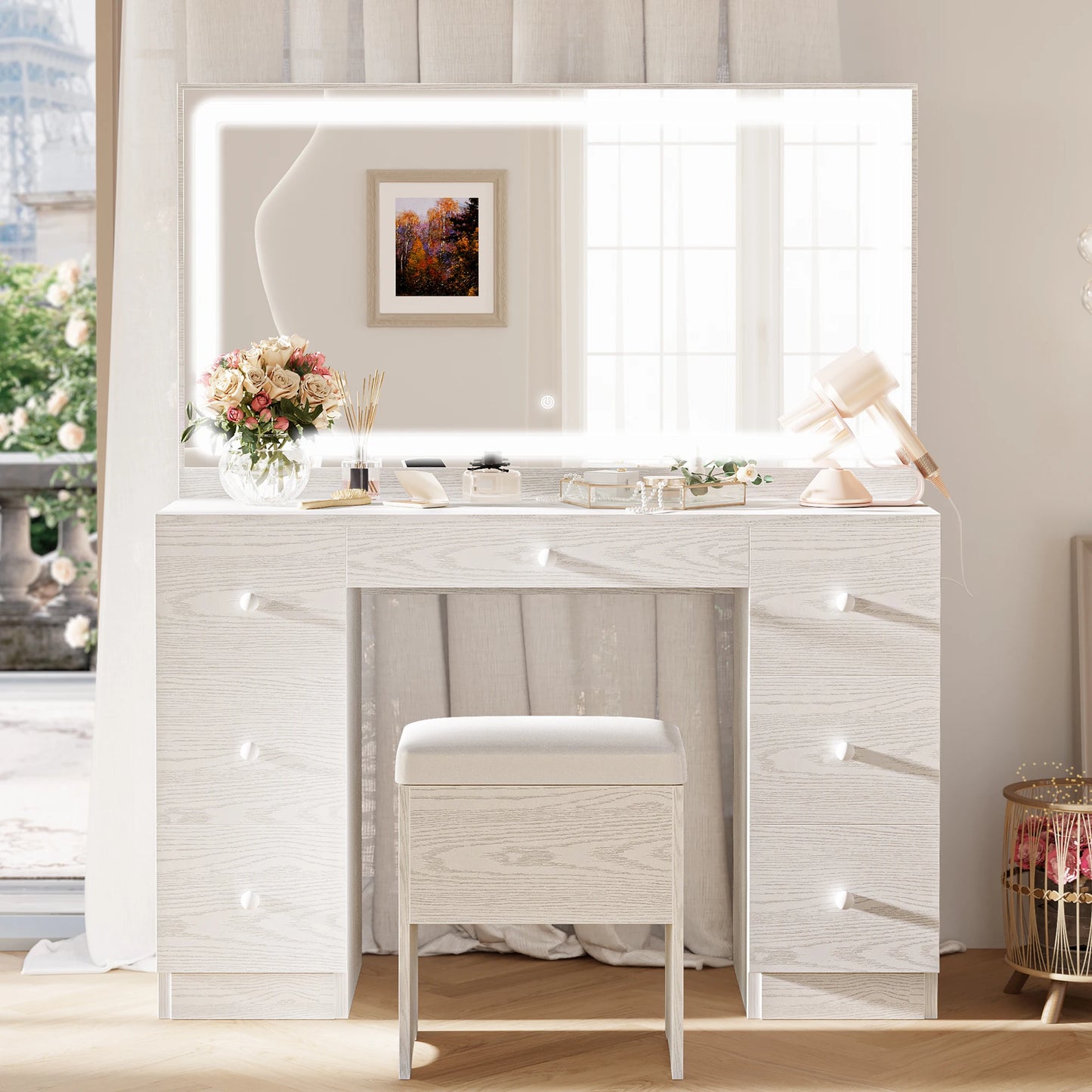 Vanity Desk with LED Lighted Mirror