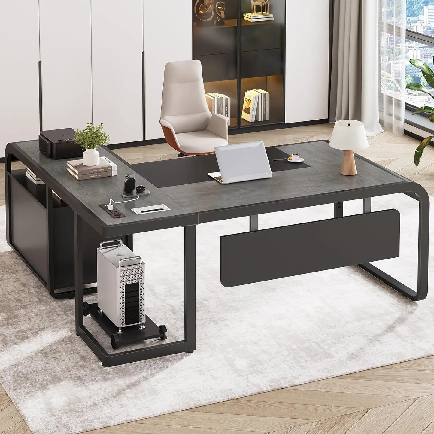 63" L-Shaped Executive Desk with Drawers