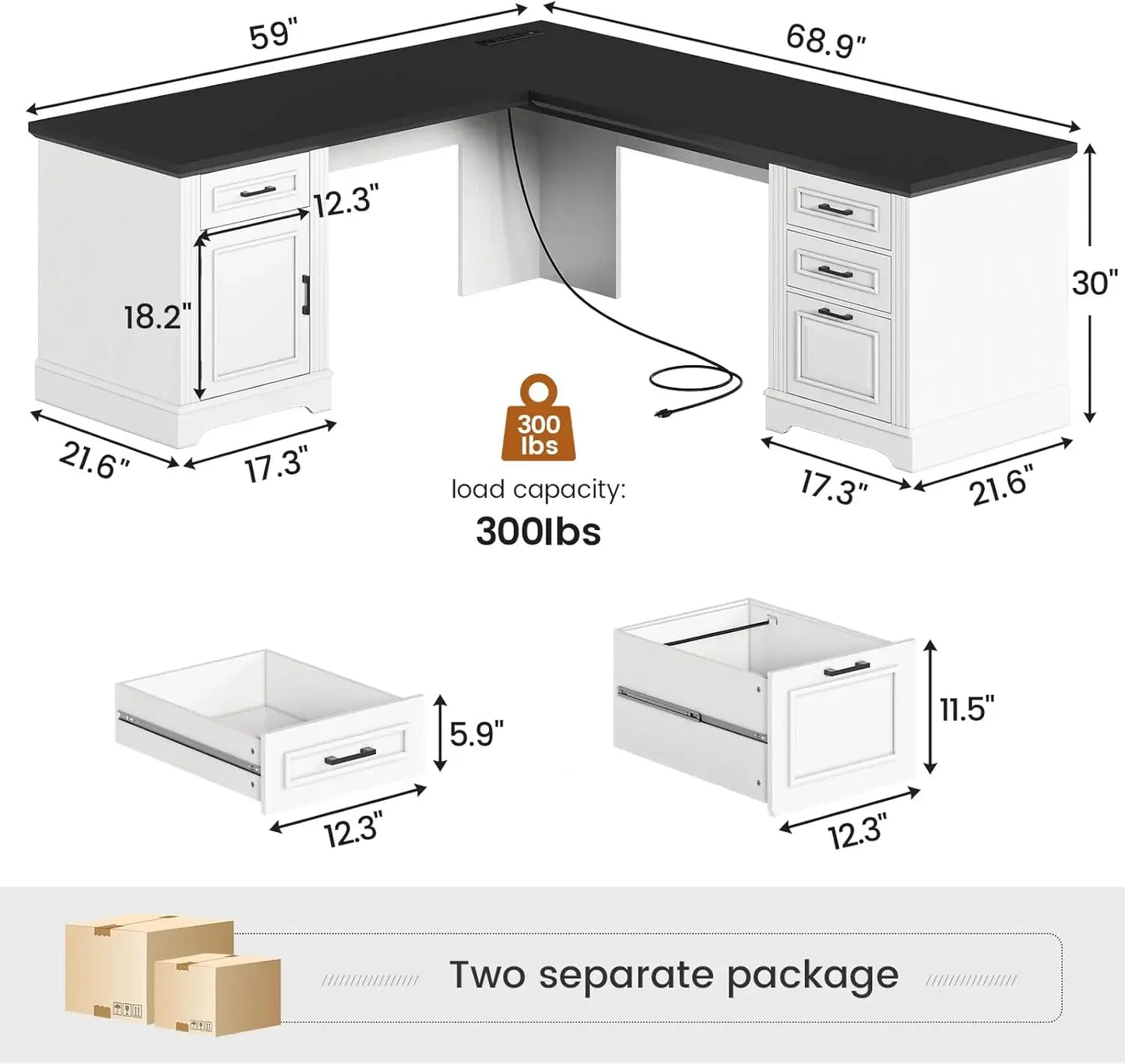 Farmhouse 69" Executive L- Shaped Home Office Desk