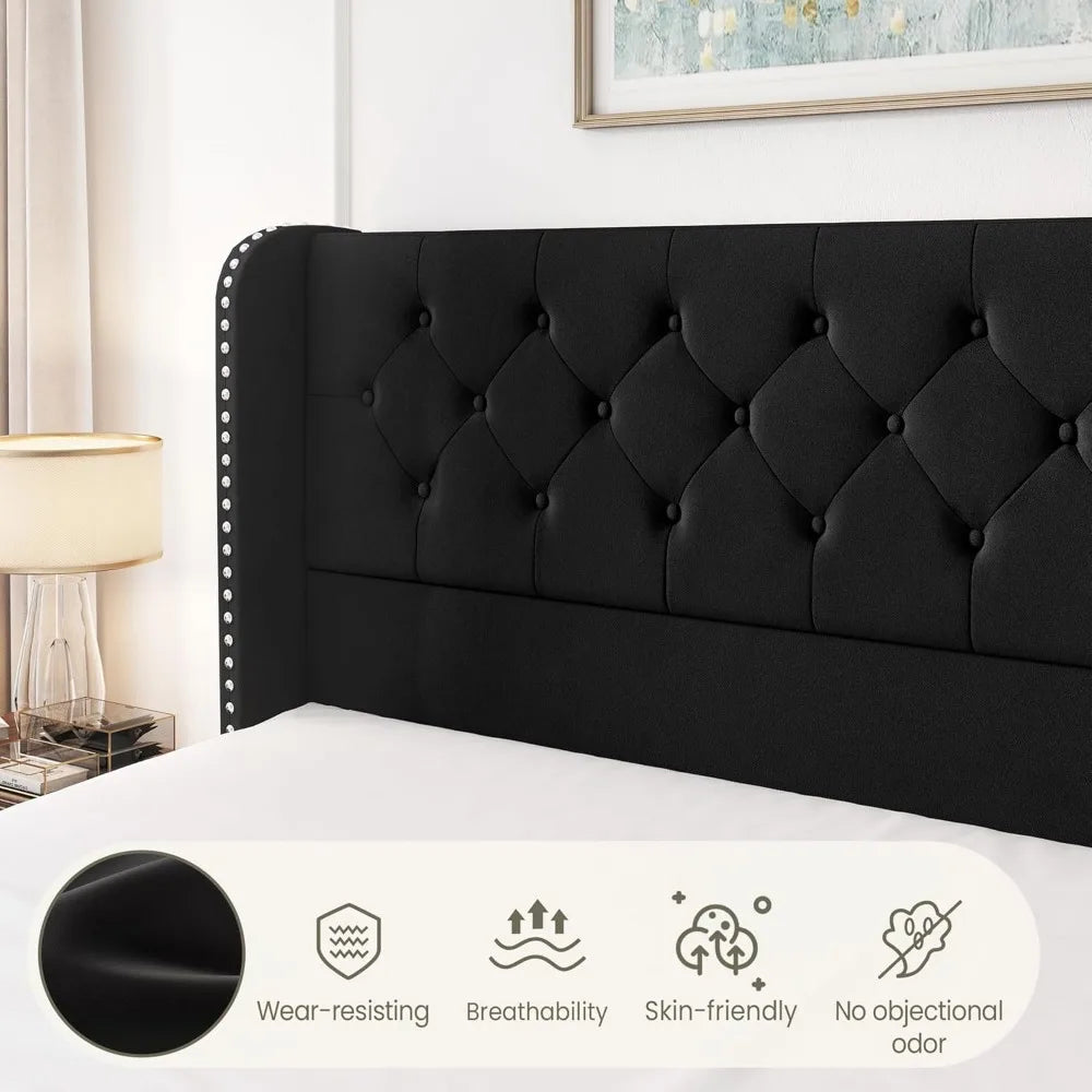 Bed Frame with 4 Storage Drawers, Headboard