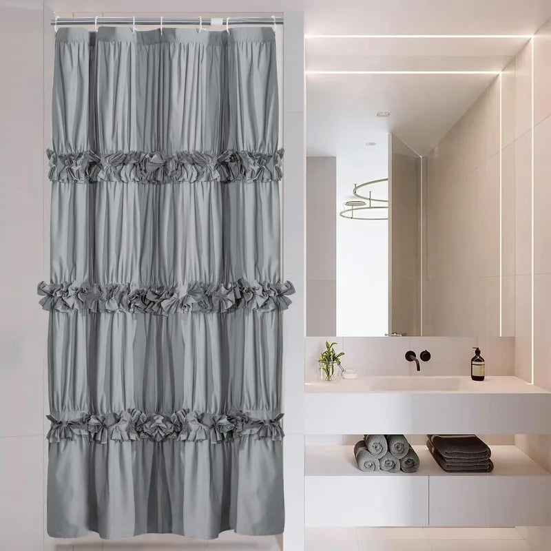 Ruffle Shower Curtain, Vintage Handcrafted Bow Tie