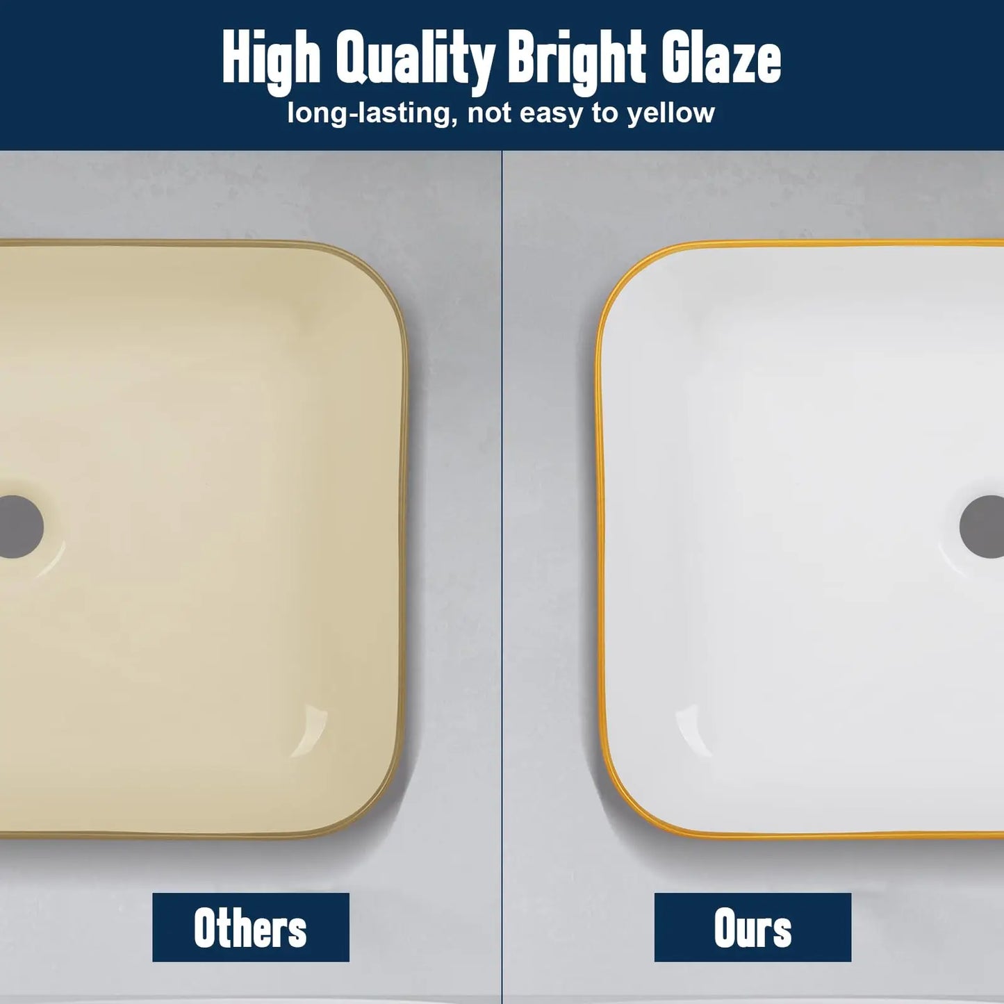 White w/Gold Rim Ceramic Bathroom Sink
