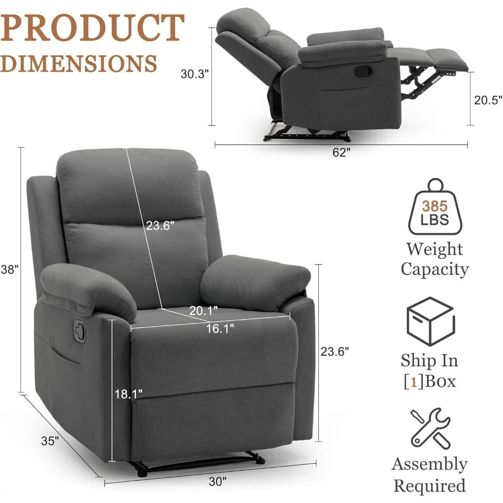 Upholstered Manual Recliner with Side Pockets