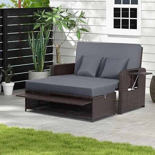 Wicker Daybed - with Loveseat & Storage Ottoman
