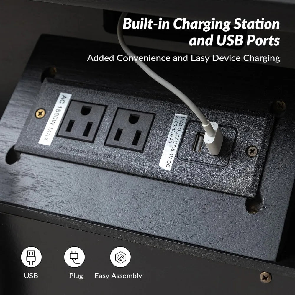 Large Farmhouse Nightstand with Charging Station