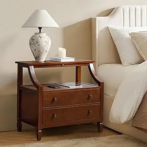 Large Farmhouse Nightstand with Charging Station