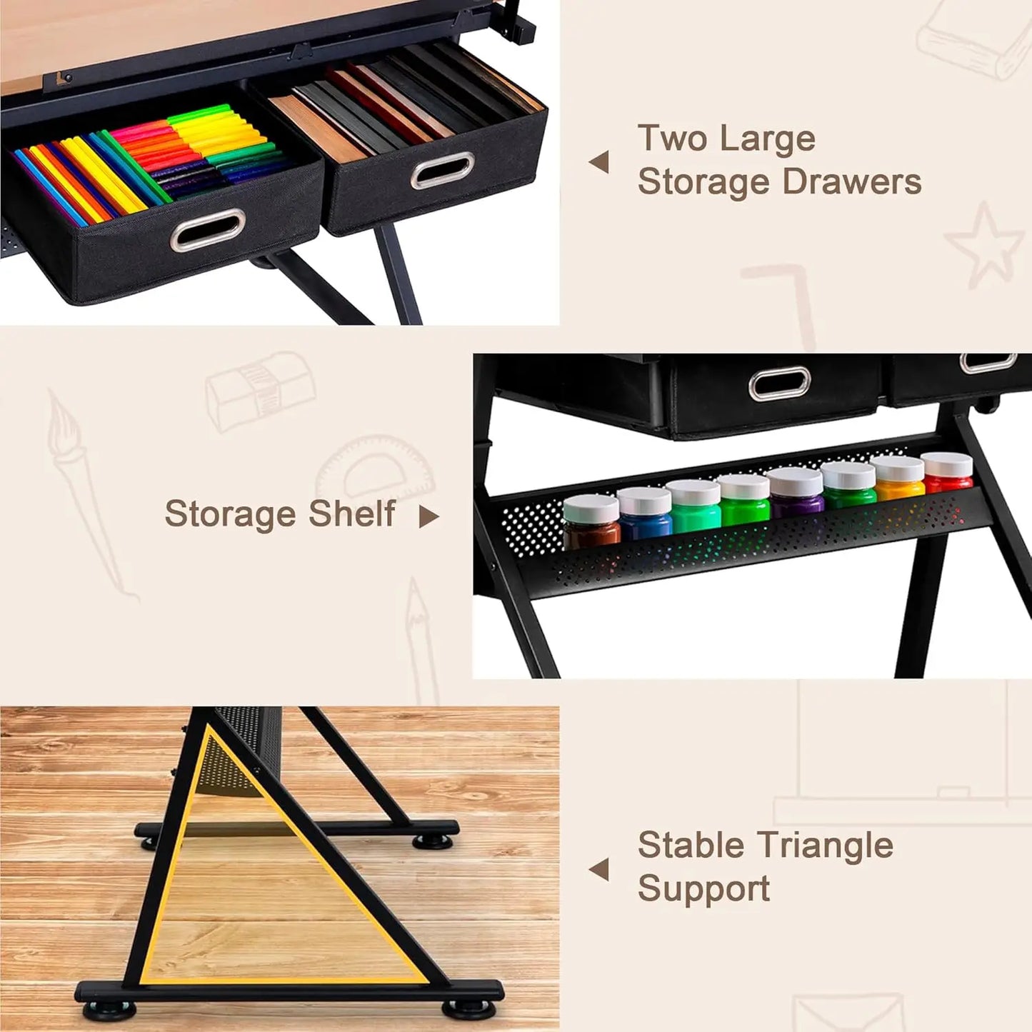 Adjustable Drafting Table with Stool, Drawing Desk