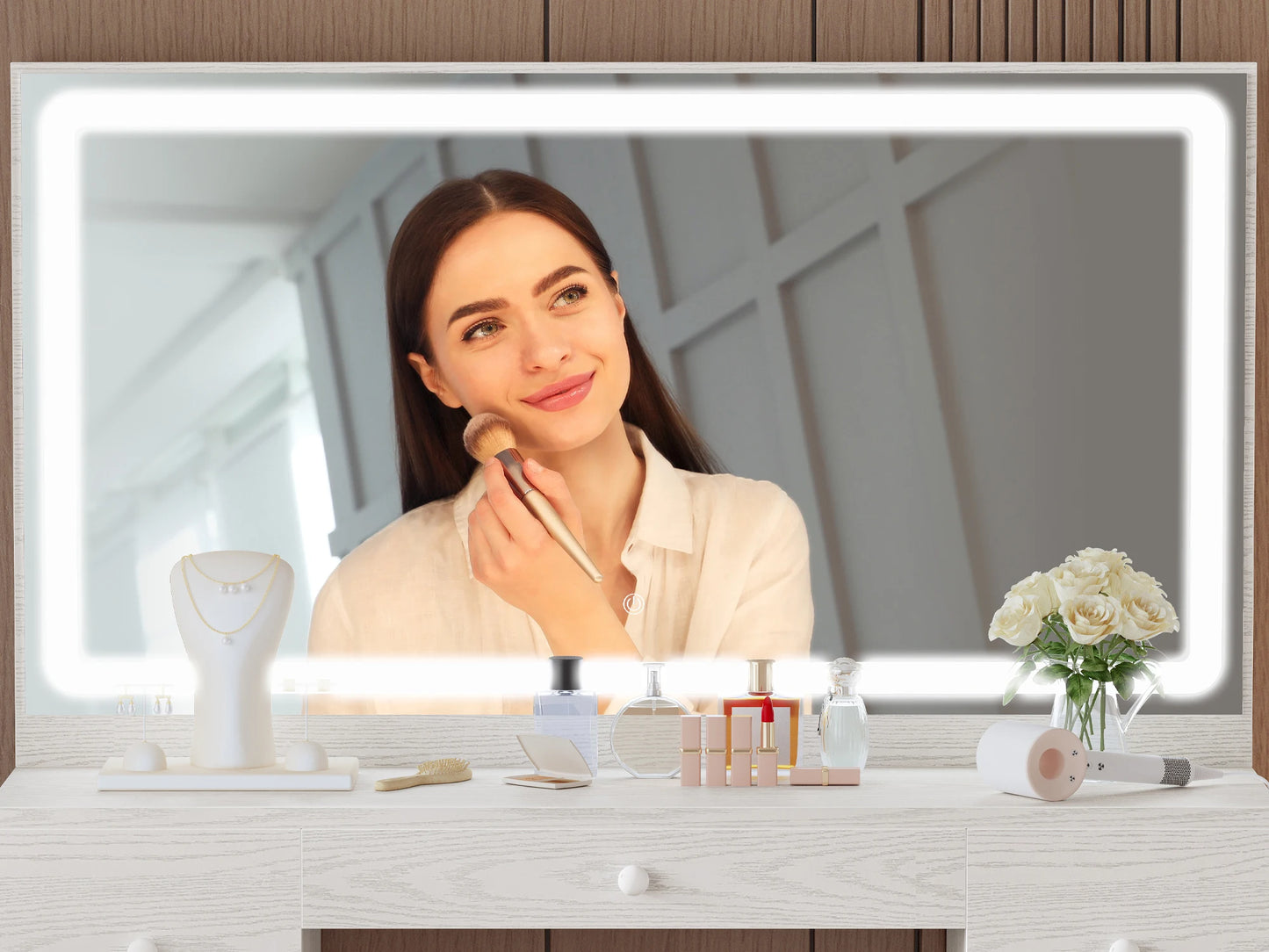 Vanity Desk with LED Lighted Mirror