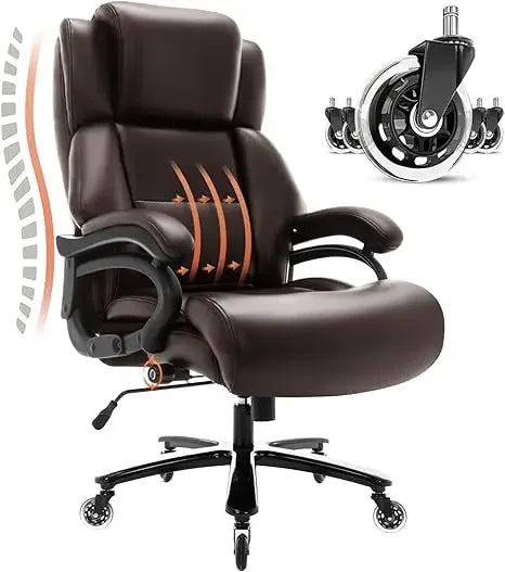 Lumbar support office chair, breathable bonded leather