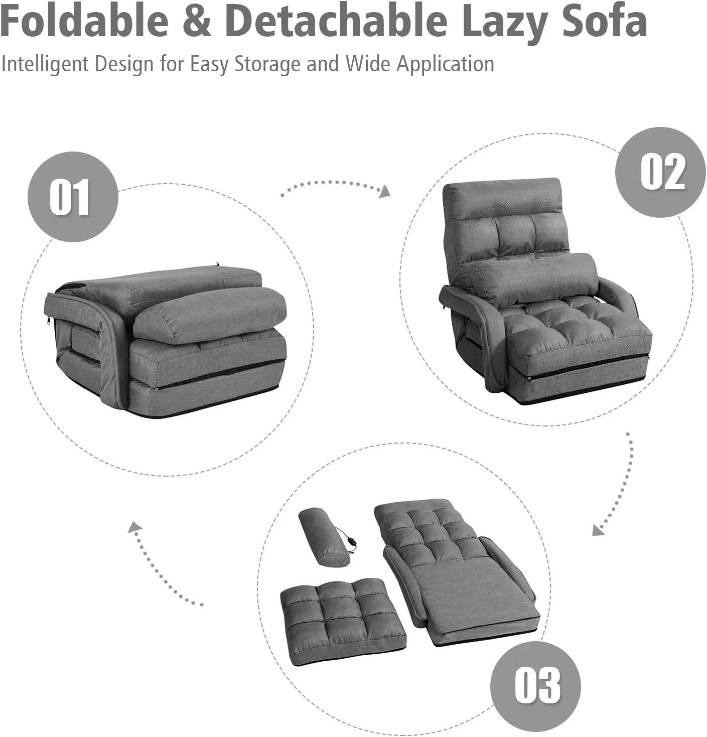 Folding Lazy Sofa Floor Chair, Chaise Lounger