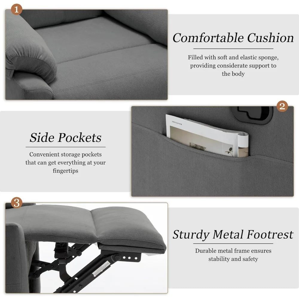 Upholstered Manual Recliner with Side Pockets
