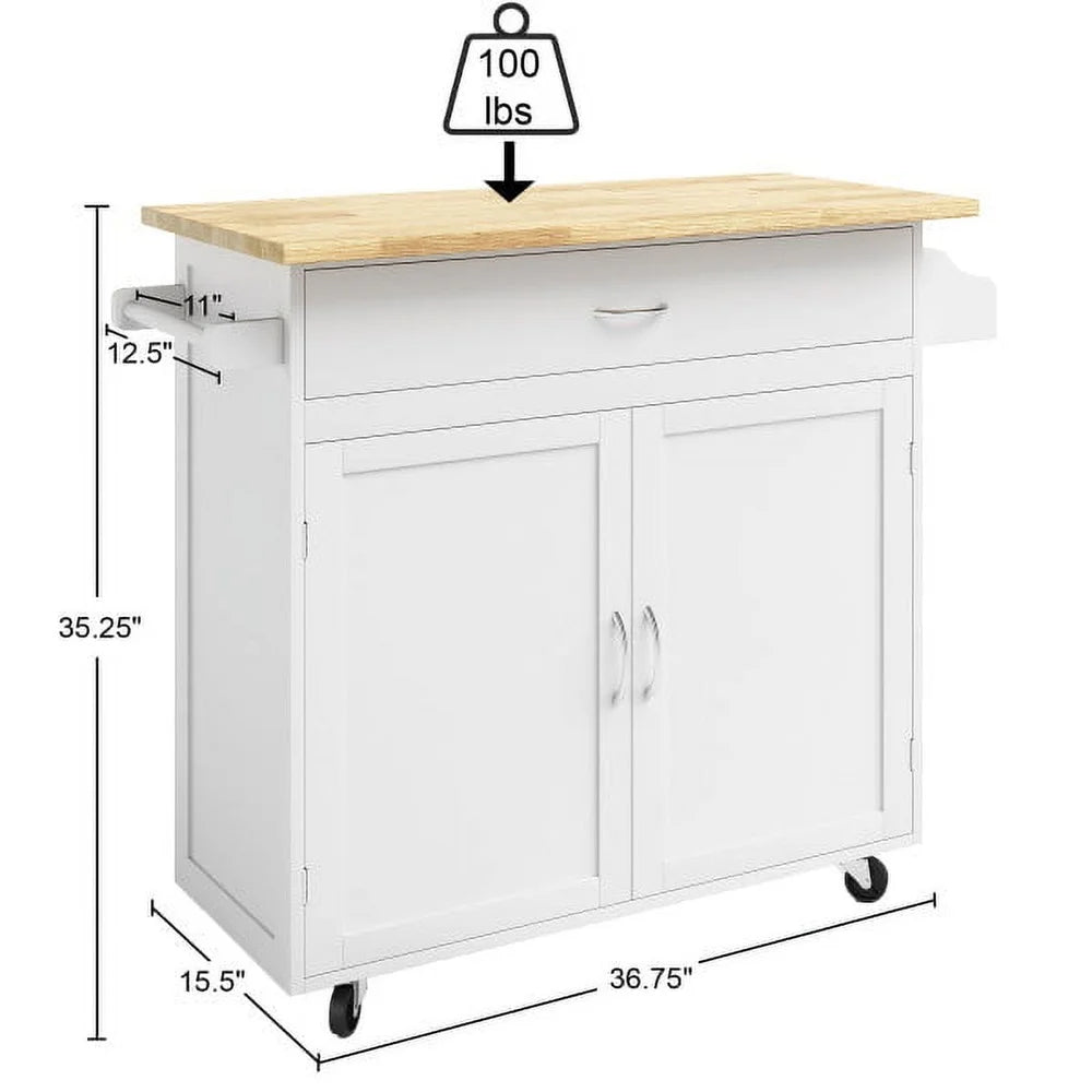 Kitchen Island Rolling Cart Storage Cabinet