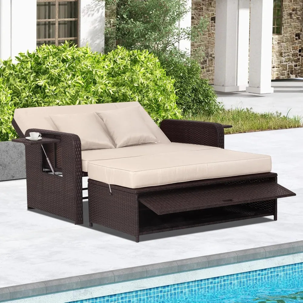 Wicker Daybed - with Loveseat & Storage Ottoman